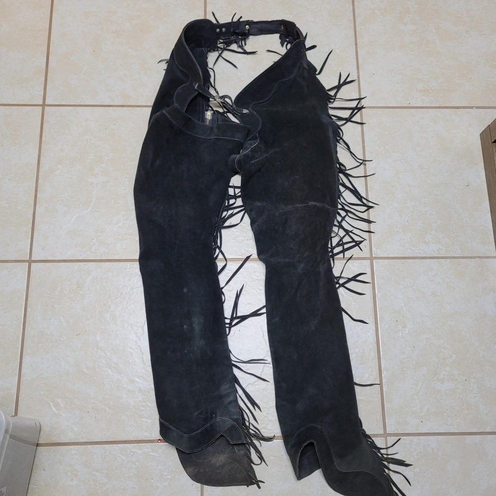 Custom Black Leather Chaps Silver Plated Hardware Western Cowboy Vintage 90s